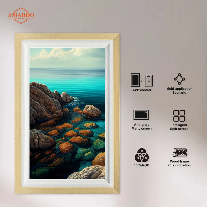 Wifi Digital Wood Frames Thin Wall Mount Display Kiosk Digital Art Frame 21.5 Inch Digital Signage Advertising Equipment