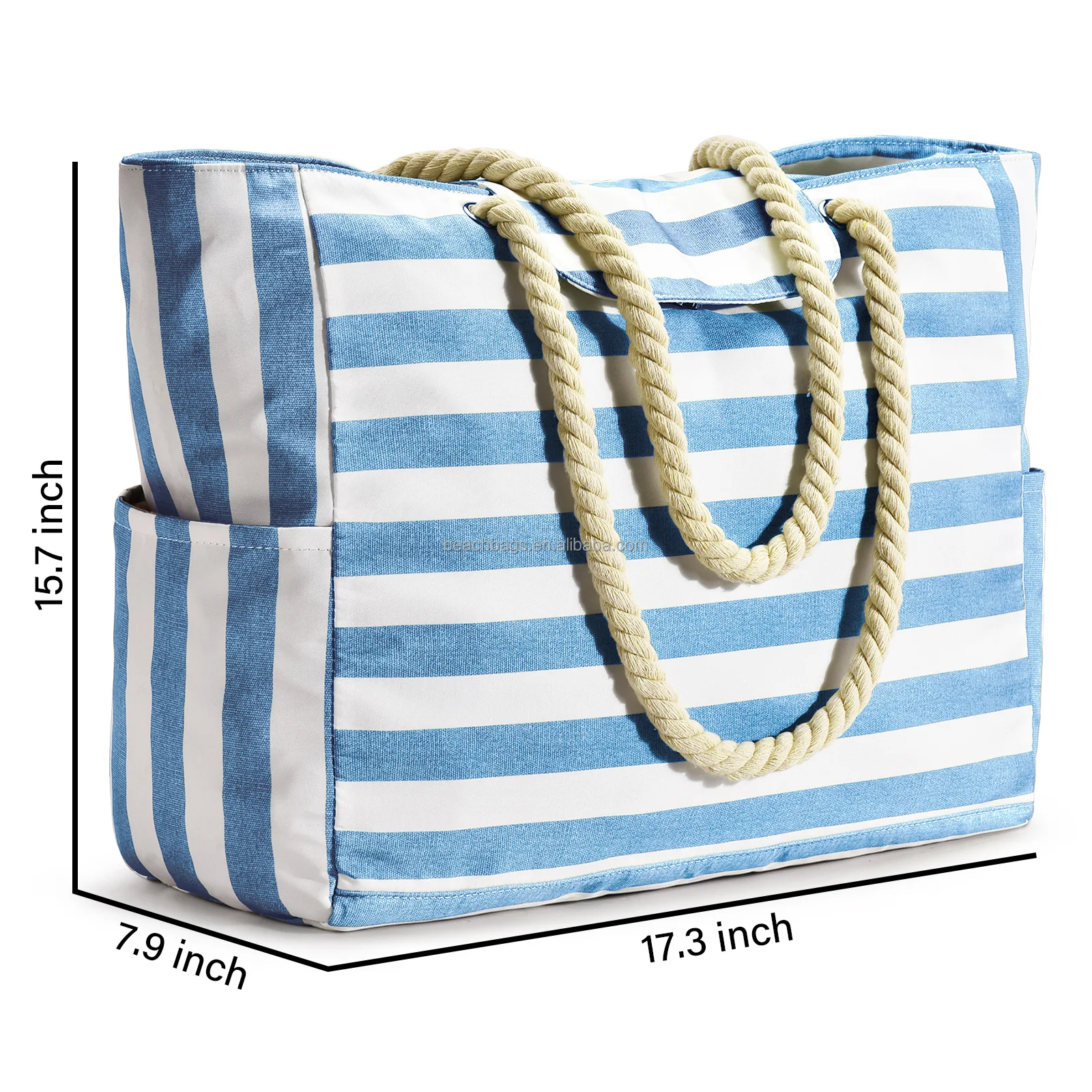 Custom Print Fashion Waterproof Stripe High Quality Beach Tote Bags with Top Magnet Clasp Zipper Shoulder Canvas Beach Bags