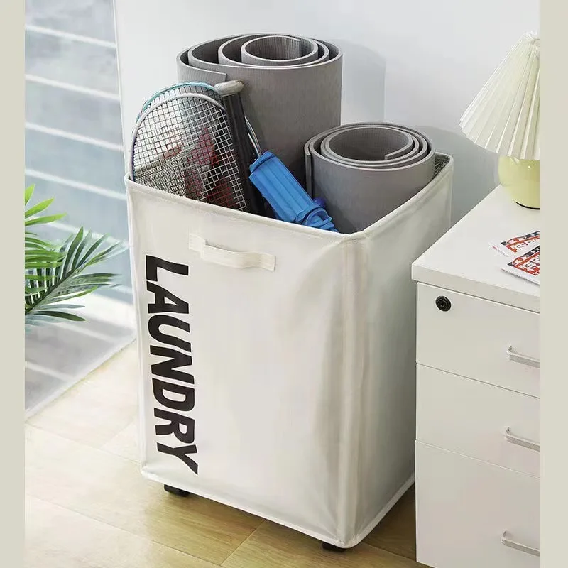 75L Water-resistant Oxford Fabric Foldable Clothes Bag Folding Washing Bin Collapsible Laundry Basket with wheels square bag