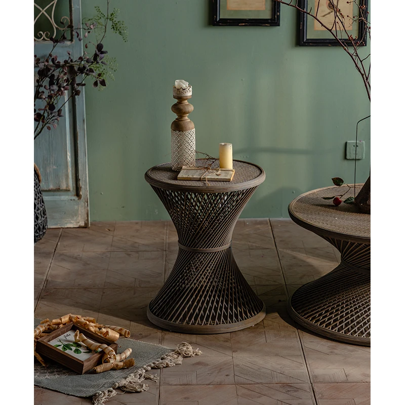 Minimalist Nature Rattan Coffee Table Hand Weave Vintage Rattan Coffee Table Home Interior Decorative Bamboo Wicker Side Table