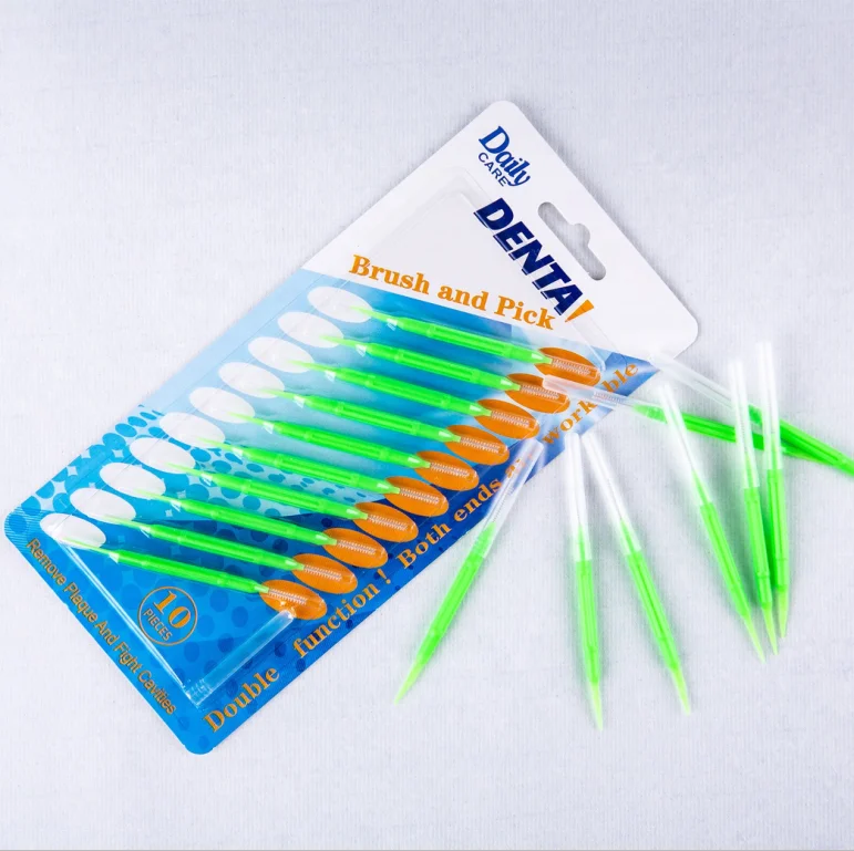 Dental tooth picks double use high quality cheap interdental brush  soft tooth picks and dental brush for tooth clean oral.