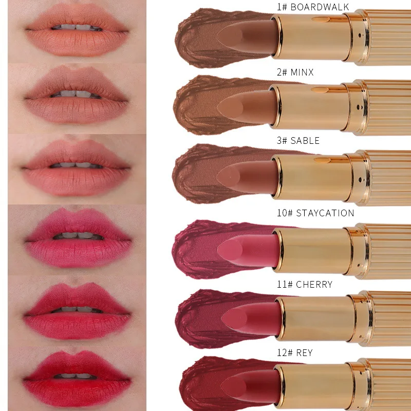 Private Label Cosmetics Beauty Makeup 12 Colors Nude Velvet Waterproof Long Lasting Matte Lipstick