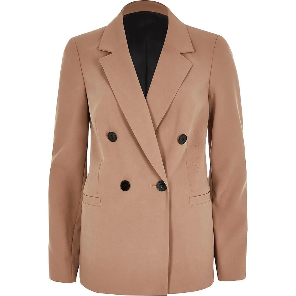 Custom ladies women casual suits jacket beige double breasted boyfriend blazer
