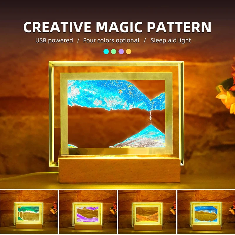 RICHSHINING Dynamic Quick Sand Night Lamp Morden Art Table Desk Glass Lamp 3D Flowing QuickSand Painting Night Light
