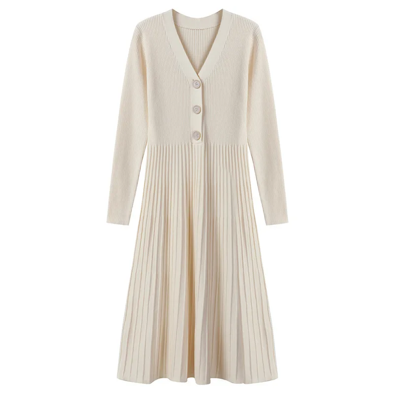 Autumn and winter new loose plus size base long woolen dress with pleats over the knee long skirt