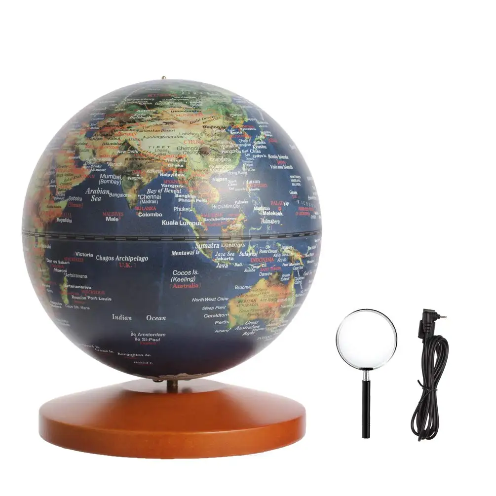Dipper Rotary music box World Globe,dark blue World Map Globe for School Classroom Teaching Aids Home Desk Decor