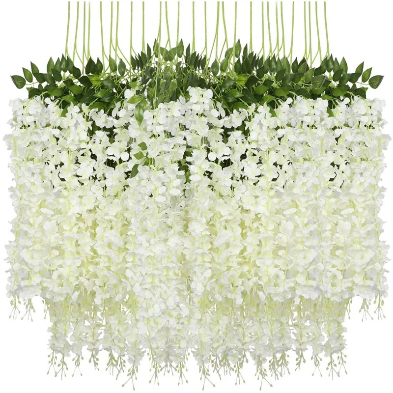 Decorative Artificial Wisteria Vine Ratta Hanging Garland plant Silk Long Hanging Bush Flowers String Home Party Wedding Decor