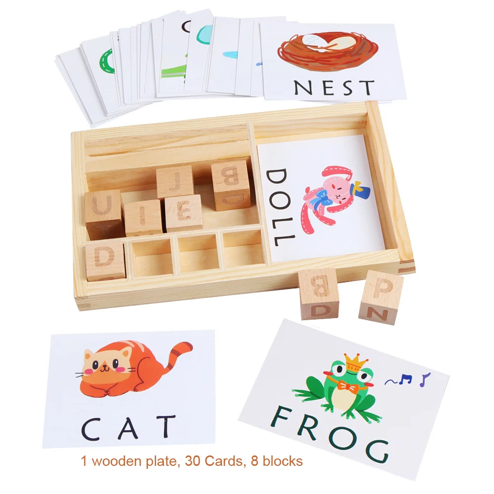 Kids early wooden montessori educational spelling words game learning toys