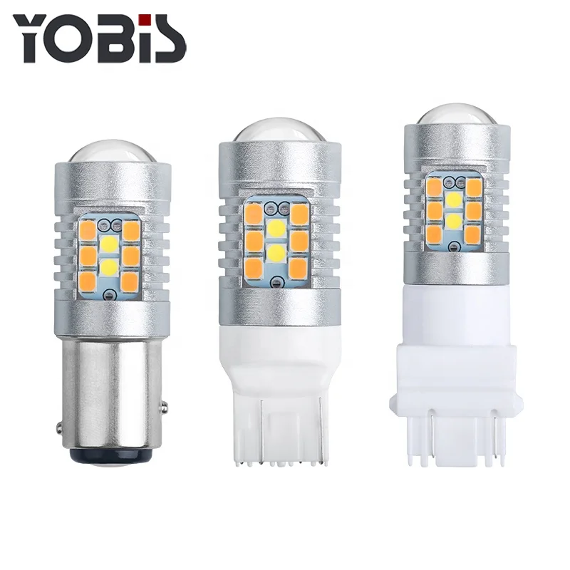 Автомобильная светодиодная лампа поворотного сигнала YOBIS 1157 3157 7443 T20, 12 в постоянного тока, двухцветная, белая, желтая, переключаемая, светодиодная, стоп-сигнал
