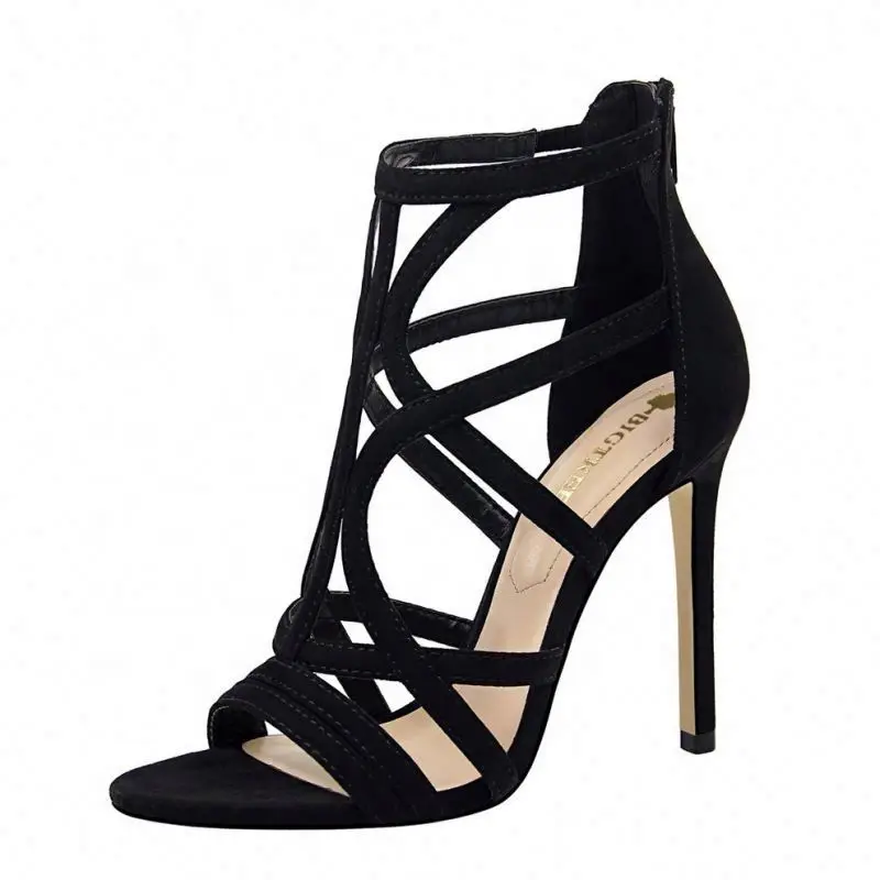 Sanmao Breathable Suede Black Yellow Blue Strappy Stiletto Heels High Quality Sexy Ladies Pumps Shoes From China