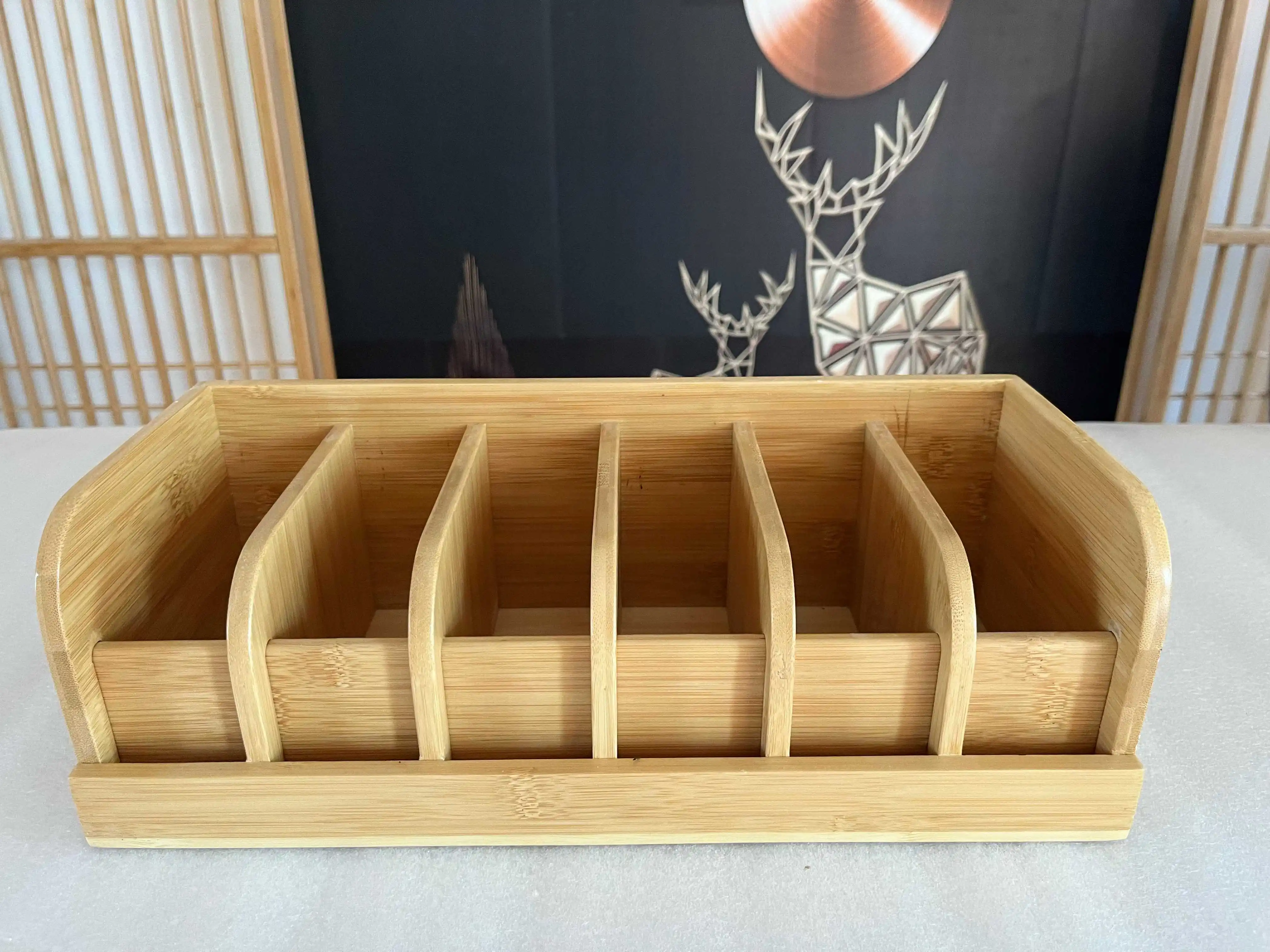 Bamboo Belt Organizer Box 6 Slot Belt Storage Rack Organizer for Closet and Drawer Belt Display Organizer for Men Women