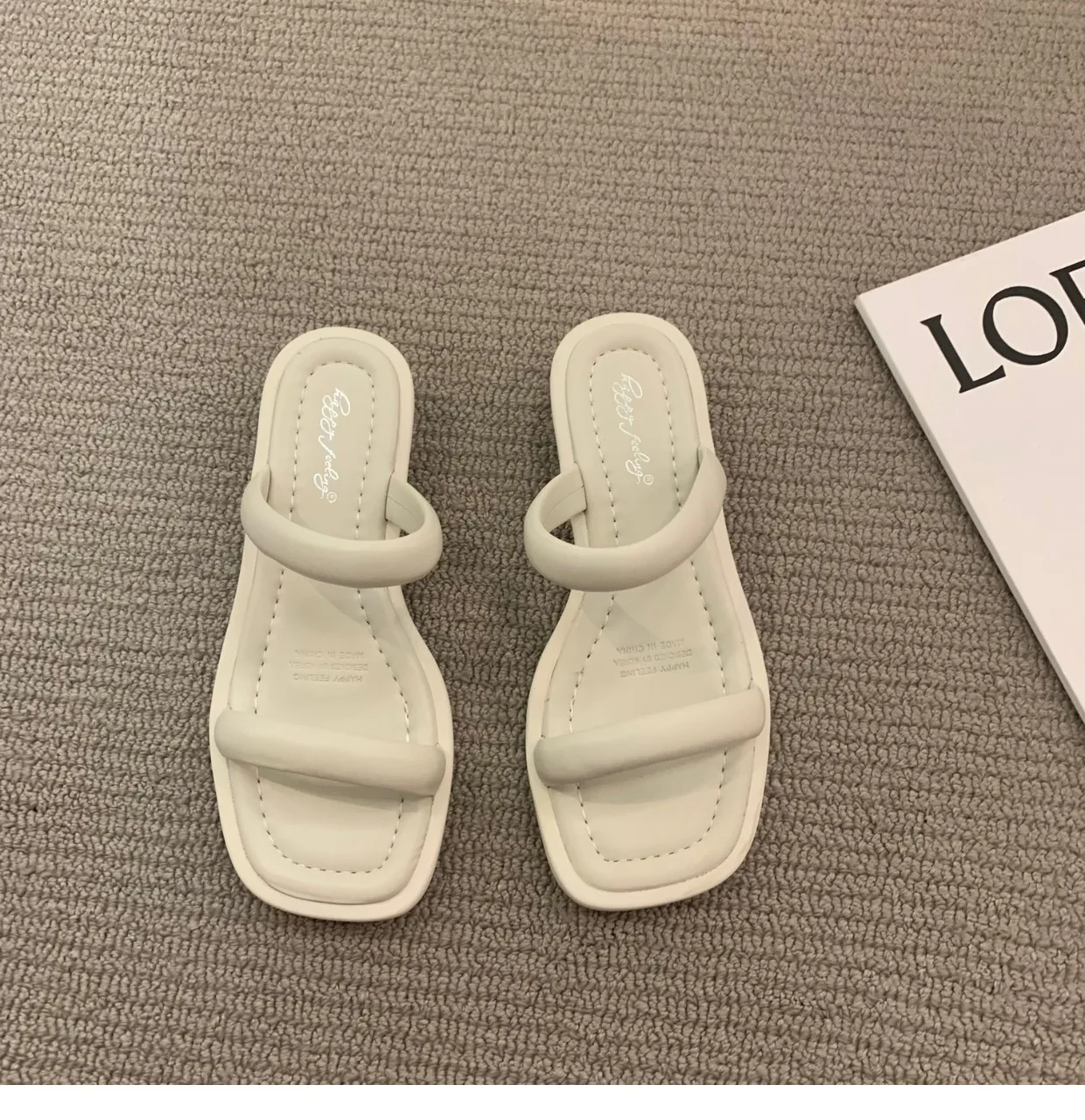 Barchon New Simple Flat Sandals Women Comfortable Square Toe Ladies Slide Flat Sandals