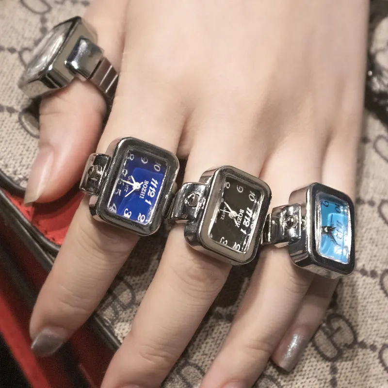 Vintage Ring Clock Punk Elastic Stretchy Quartz Watch Ring for Women Man Finger Hour Hip-hop Couple Fashion Pocket Jewelry