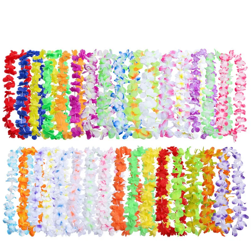 DREA Wholesale Beach Necklace Rainbow Colorful Silk Artificial Flower Wreath Hawaian flower Lei garland