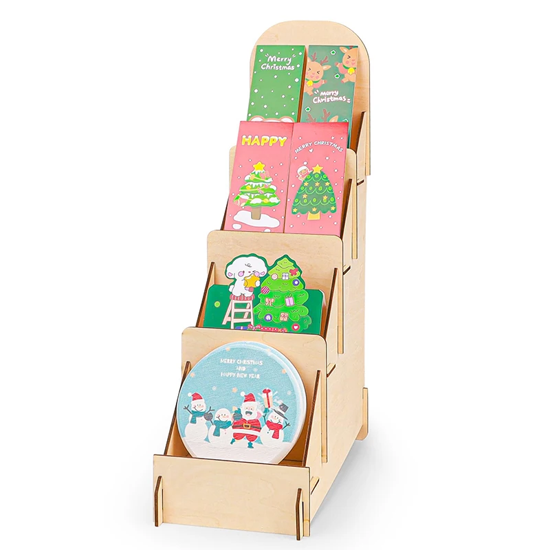 Greeting card display stand with three-layer wooden sticker display stand customizable storage rack