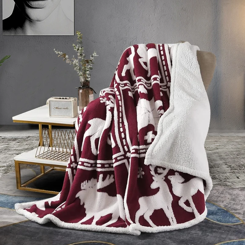 Home Decor Custom Polyester Pattern Christmas Fleece Flannel Folded Dark Grey Warm sherpa mink Blanket