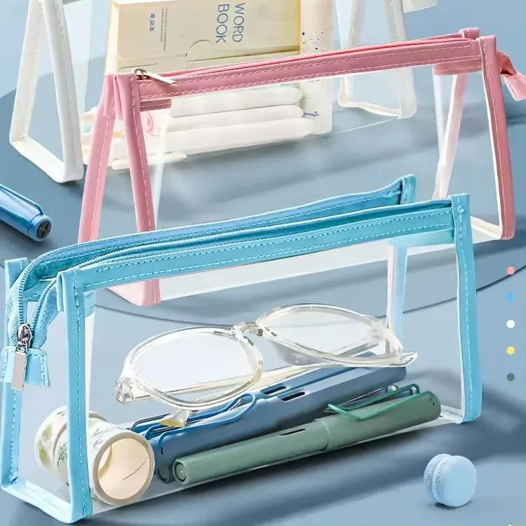 School Transparent Clear PVC Pencil Case Zipper Stationery Storage Pencil Pouch for Students