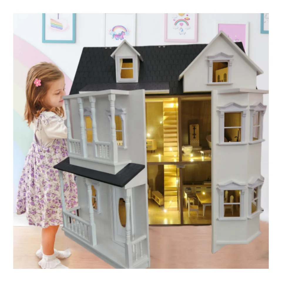 Wooden  House Toys for Diy Wooden Multi-Level   Multi-Story Pretend Play house for furniture doll  For Kids