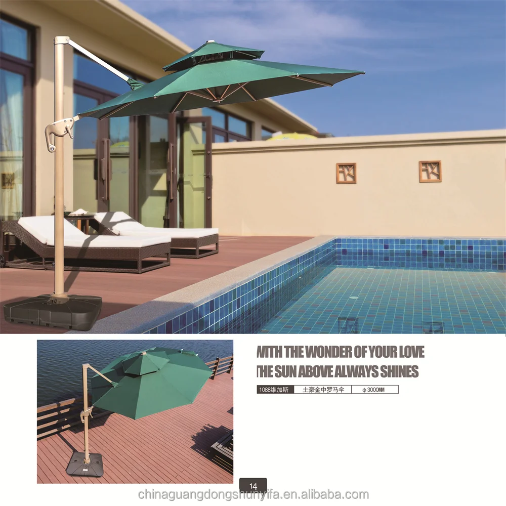 Best Sale waterproof sunshade canopy golden pole 3x3 square roman umbrella 360 degree rotating outdoor furniture parasol