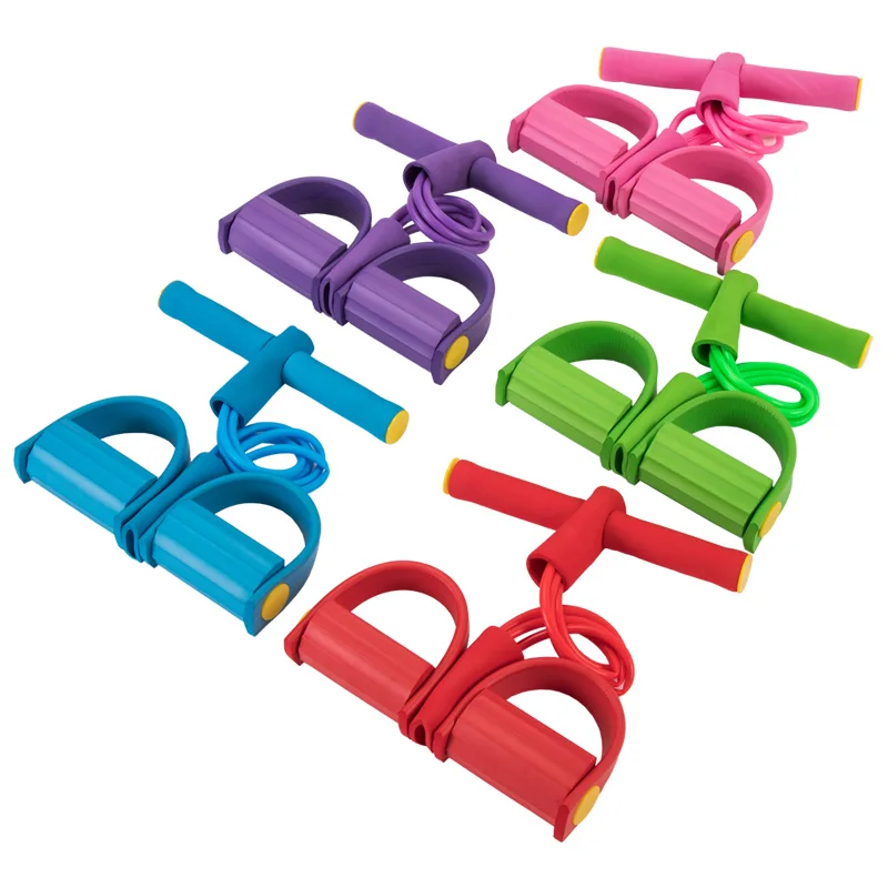 Sit-up Exerciser Abdominal Resistance Rope Foot Pedal Pull, 4 Tube Elastic Sit Up Pull Rope With Foot Pedal