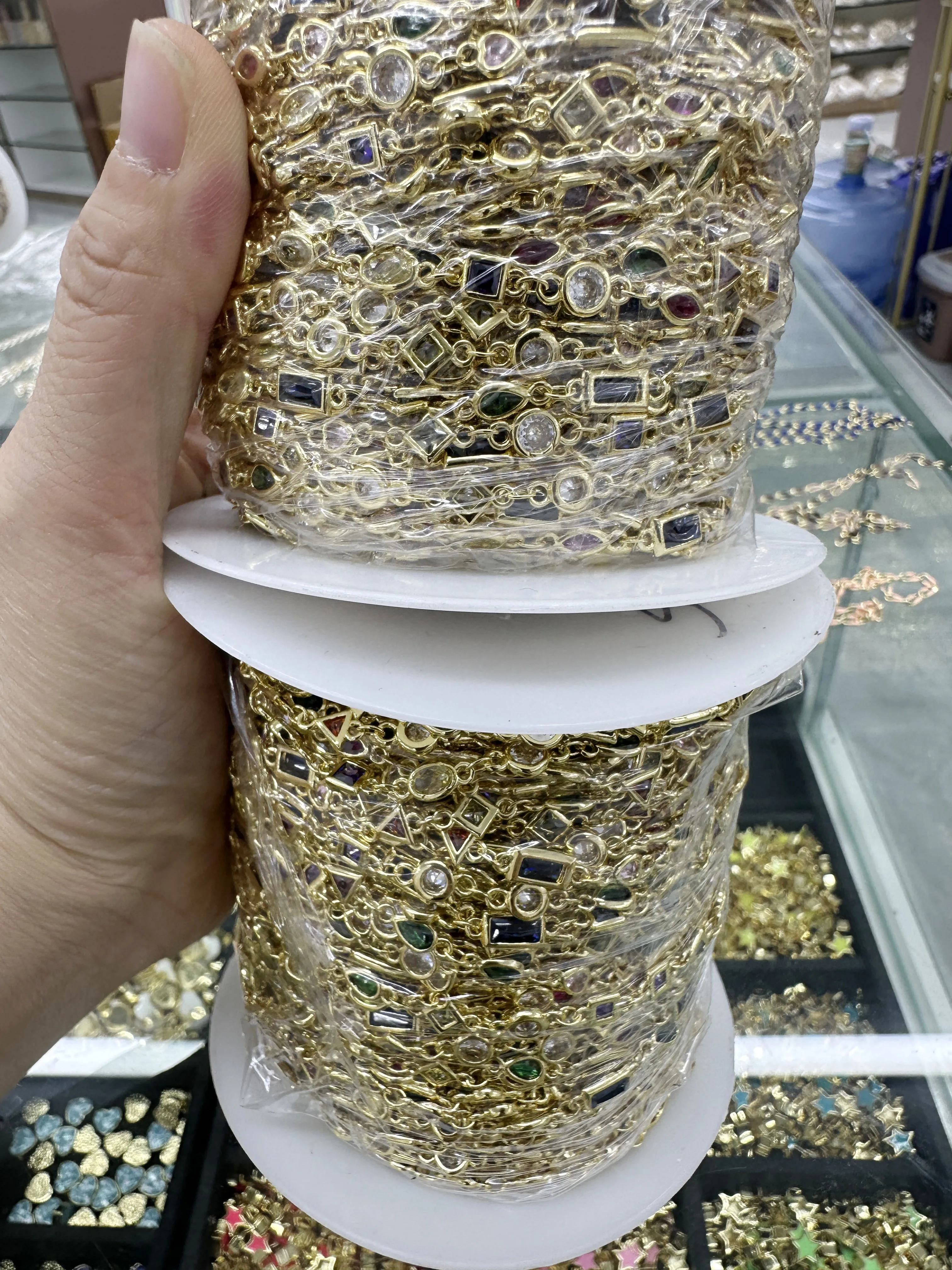 Square/Rectangle/Heart/Pear/Round Shape and Mix Color Cubic Zirconia Wire Wrapped Links CZ Rosary Chain Jewelry Findings