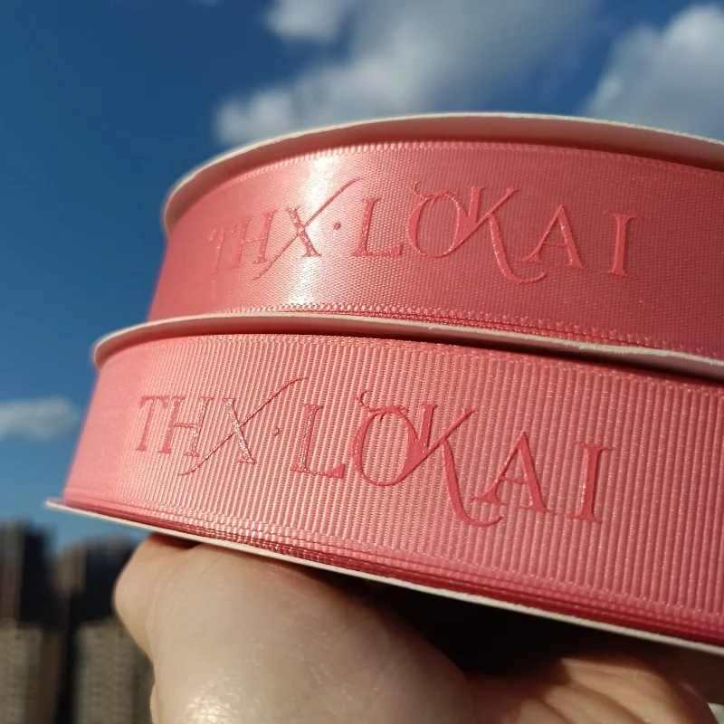 Custom Luxury 3d Raised Embossed 1 Inch Black Double Face Grosgrain Logo Customized Printed Satin Ribbon