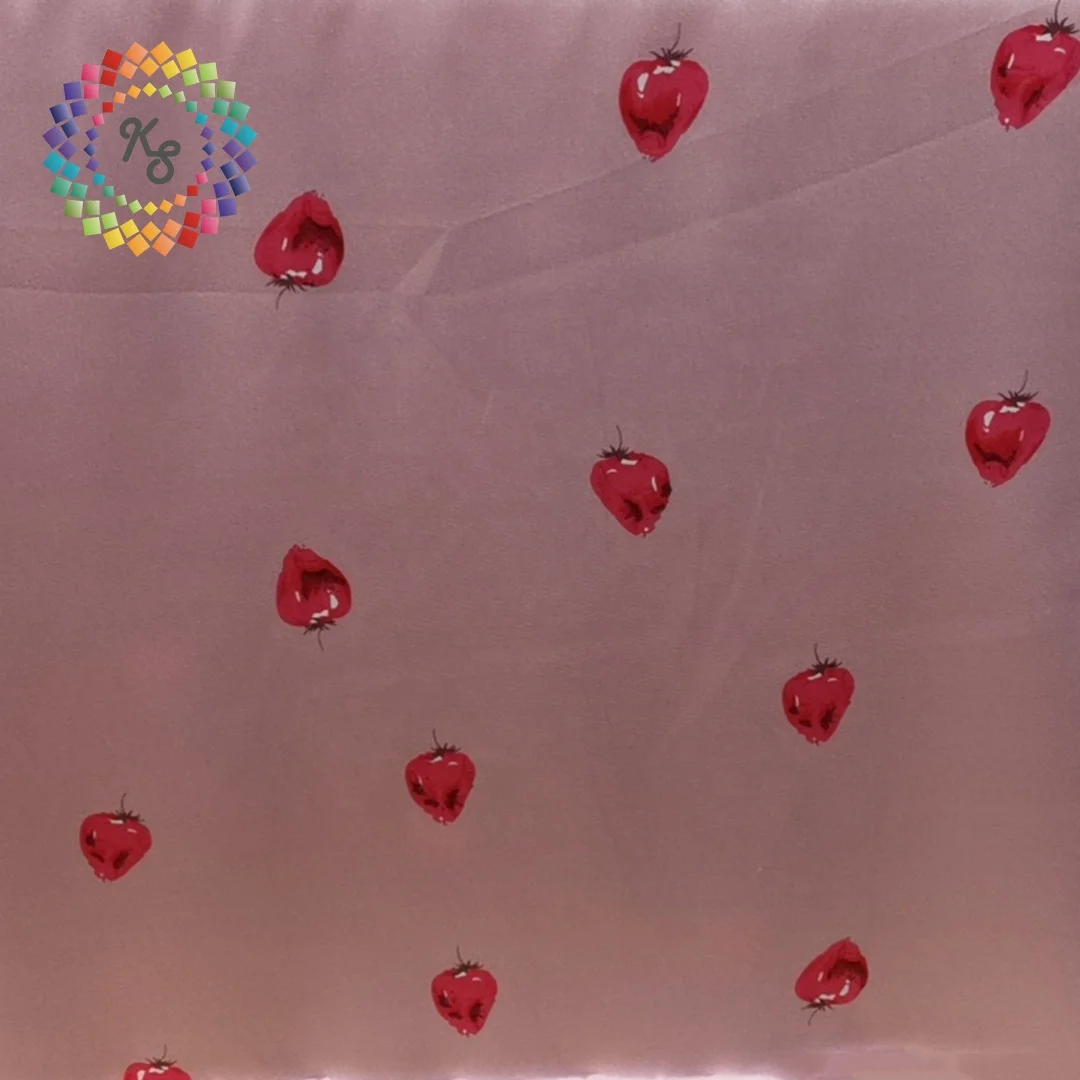 Stretch Strawberry Printed Shiny Satin Fabric For Pajama