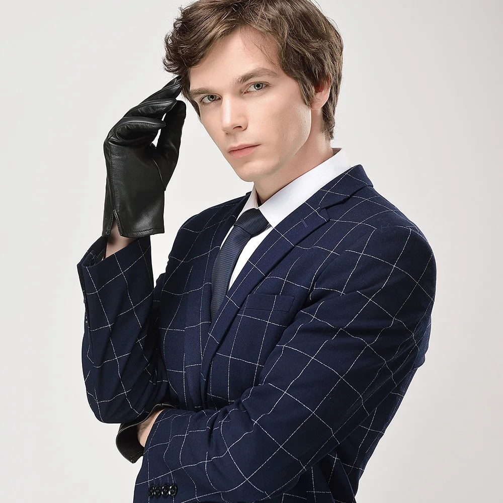 High Quality Custom Winter Full Finger Gloves for Men Genuine Sheep Leather Stylish Black