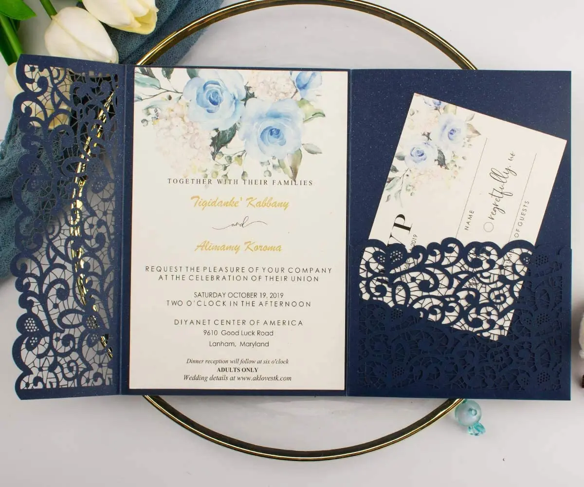 europe style germany wedding invitation card Burgundy Vintage Tri Fold Laser cut Hollow pocket invitaciones de boda