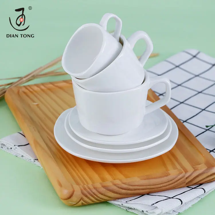 DianTong elegant style plain white porcelain ceramic biscuit cup espresso coffee with saucer and custom logo