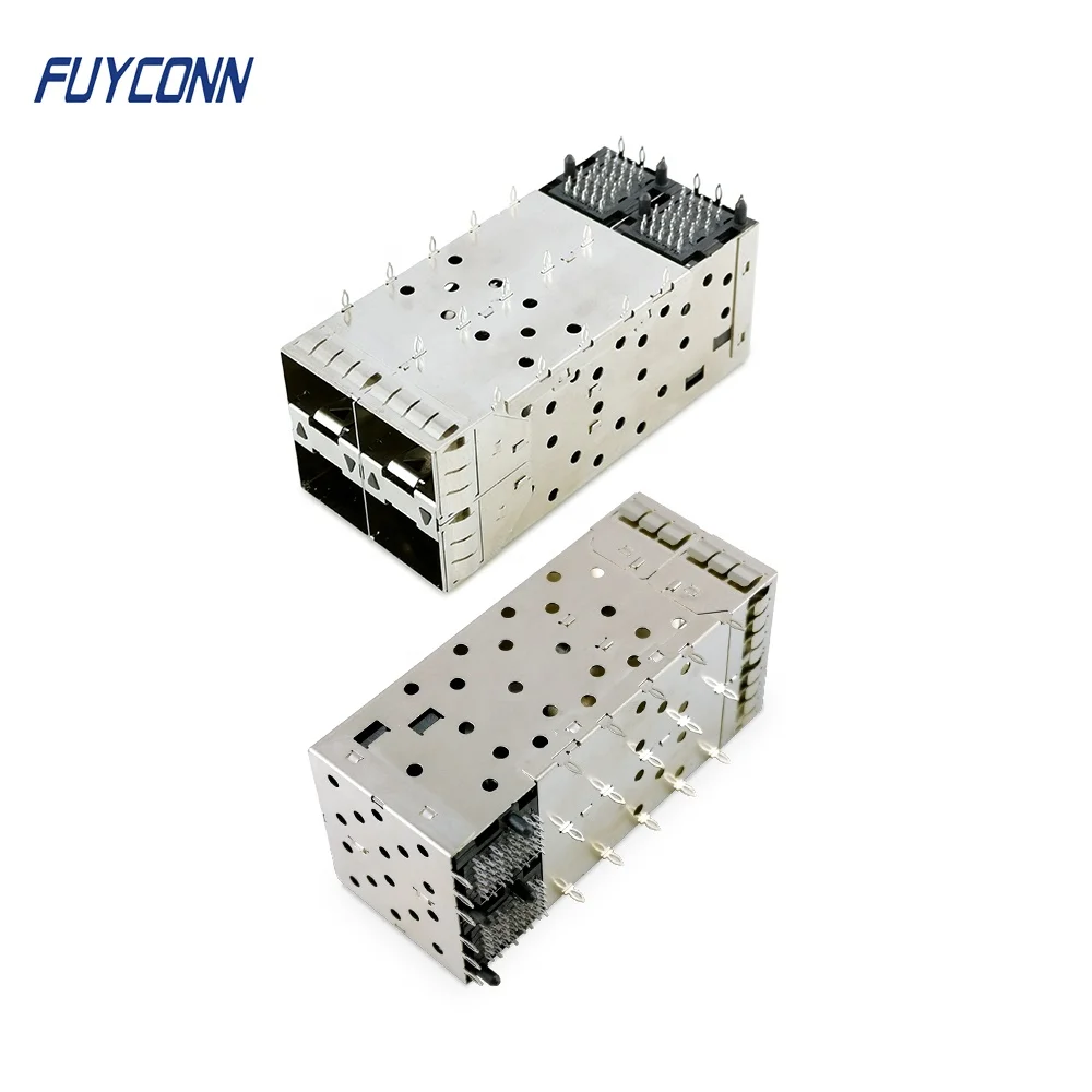 SFP+ 2x2 Press-Fit Connector 80pin Small Form-factor Pluggable Plus Stacked 2-by-1 Multi-Port SFP+ Connector w/ Lightpipe Ports