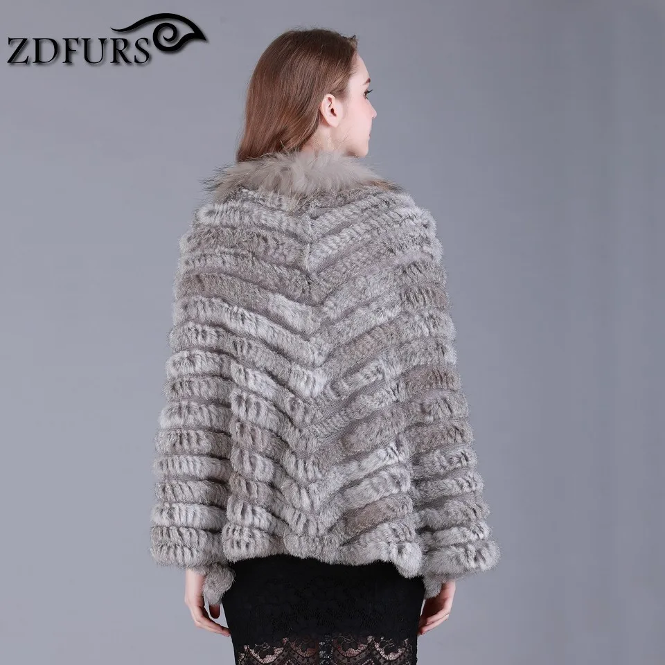 ZDFURS * new fashion real rabbit fur Shawl knitting rabbit fur poncho stole shrug cape robe tippet amice wrap raccoon fur trim