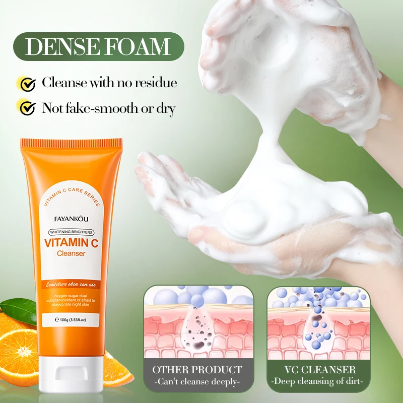 OEM ODM FAYANKOU Whitening Brightening Vitamin C Facial Cleanser Makeup Removing Oil Control Deep Cleansing Face Wash