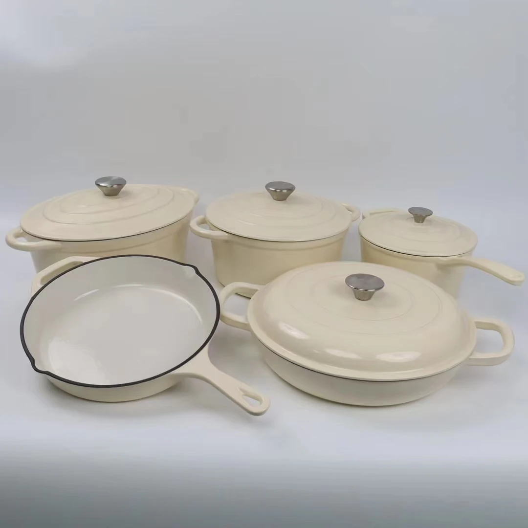 Kitchen Enamelware Casserole Set Enameled Cast Iron Cookware Sets 9Pcs Cast Iron Pots Cookware Set