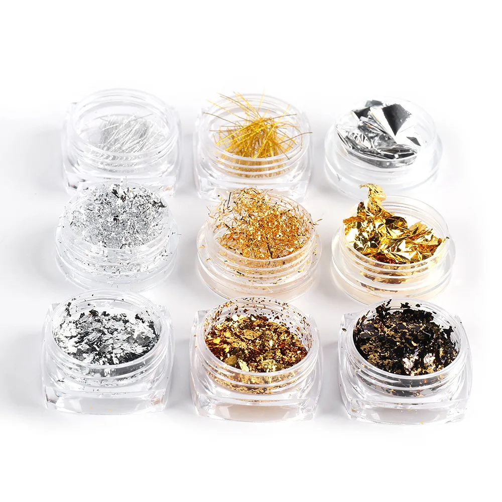 12 Grid Paillette Aluminum Irregular Gold Nail Foil Paper Sequins Pigment Nail Art Decoration Glitter Diy Nail Accessories