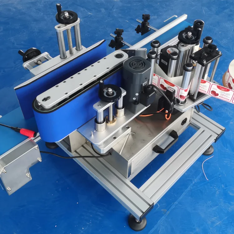 Semi auto tin can labeler tuna cans glass jar round bottle labeling machine