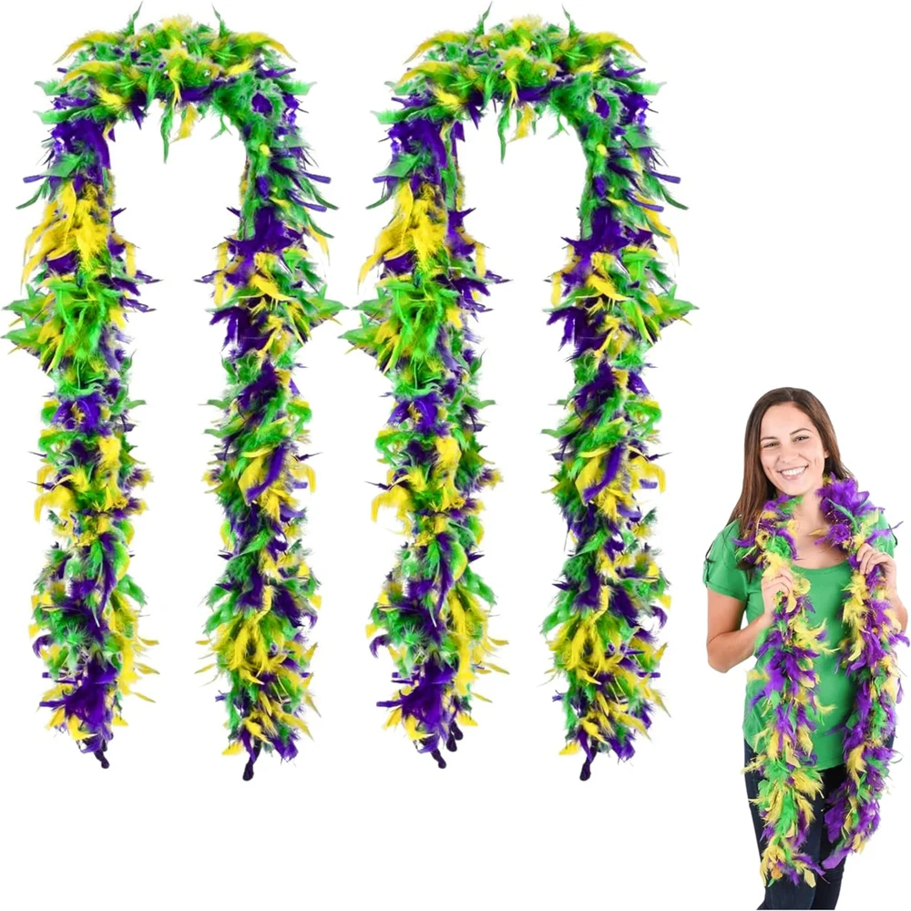 Baige Brazilian Style Mardi Gras Costume Accessory Green Purple Yellow 45g/2 yard Feather Boa Essential for Party DIY Craft