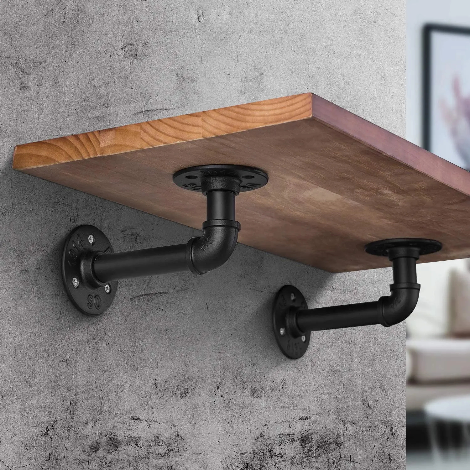 4 Inch L Industrial Black Pipe Bracket Wall Mounted for Shelving Heavy Duty,Wrought Iron Metal Rustic for Custom Floating Shelve