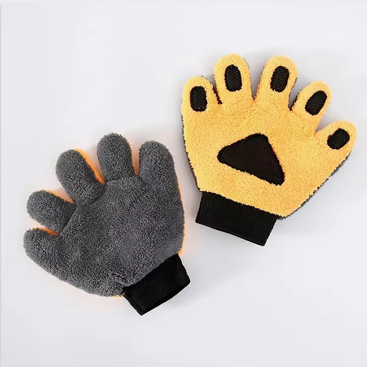 Custom single-sided fiber chenille car cleaning five-finger gloves bear palm car washing