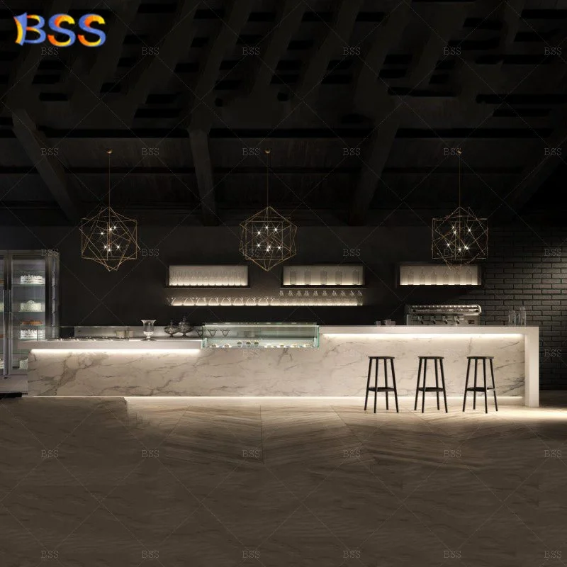 Restaurant Counter Bar Furniture Modern Design Artificial Stone Cafeteria Bar Counter