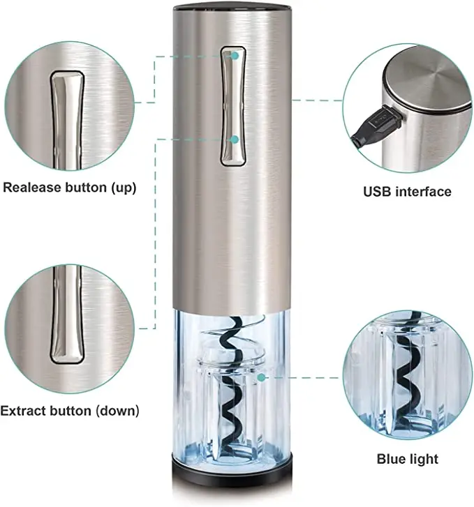Electric Wine Opener Set with Stand, Rechargeable Cordless Bottle Openers