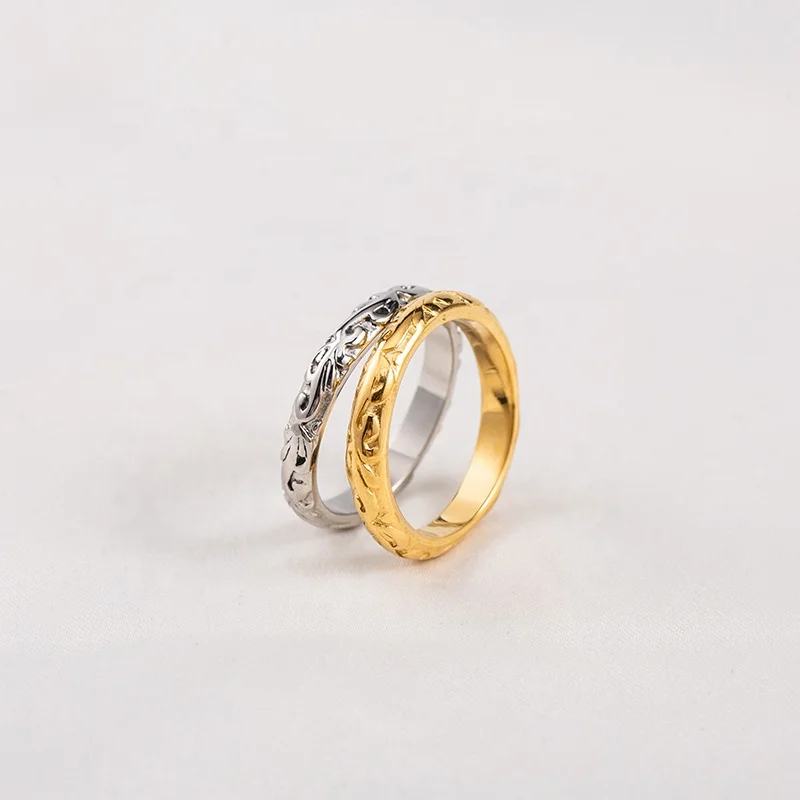 Vintage Temperament Couples Stainless Steel Plated 18K Gold Fade Resistance Grape Vines Wedding Bands Rings