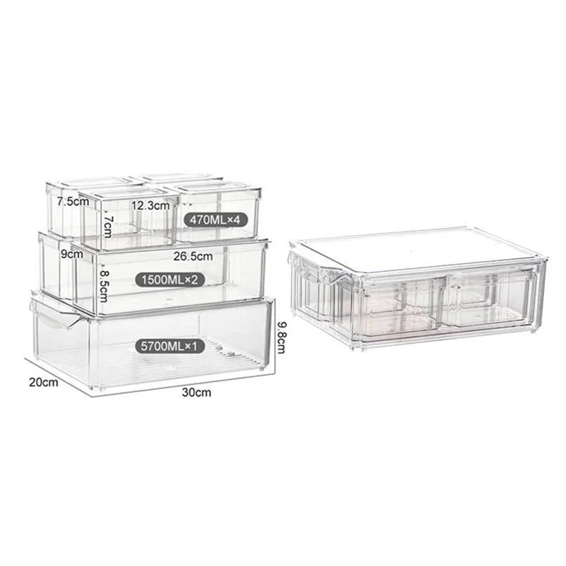 7Pcs Set Square Fridge Storage Container Kitchen Food Preservation Fresh Container Refrigerator Organizer Bin