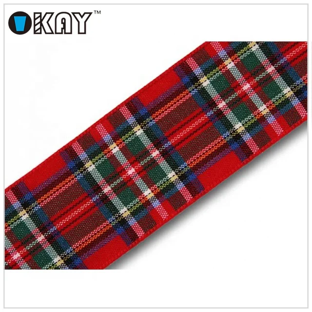 Hot sale custom polyester tartan plaid christmas checked ribbon