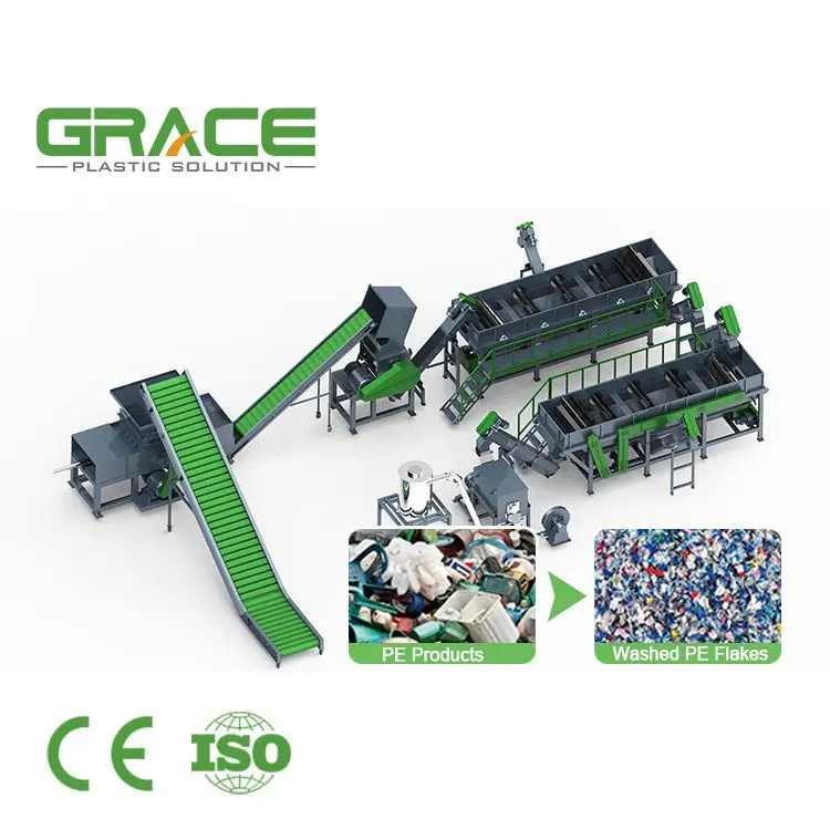 Grace Machinery High Quality Line / Plastic Bag Polypropylene Pp Pe Crushing Washing Recycling Machine