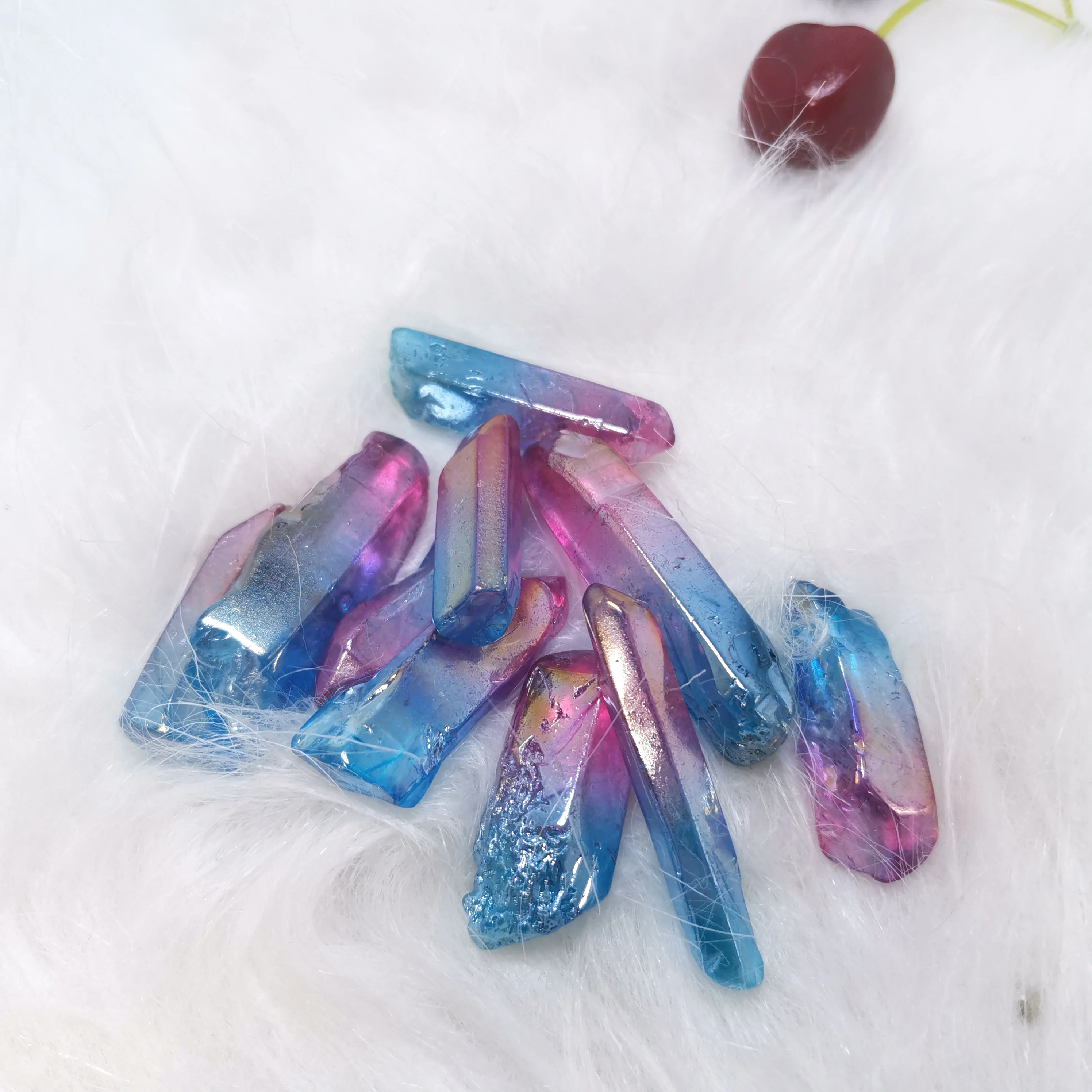 Wholesale multicolor electroplating angle aura titanium chakra crystals quartz polished  points wand