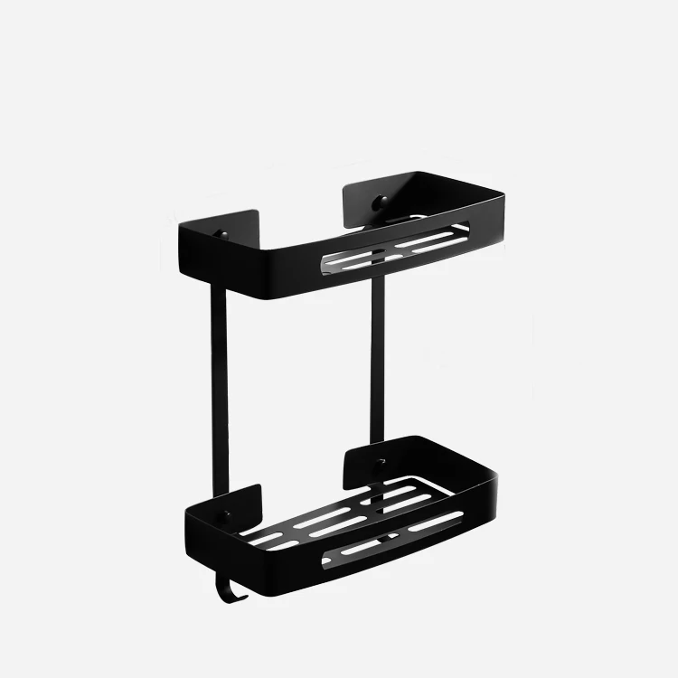 Wall mounted bathroom shelf black stainless Steel Shampoo Holders Rack  shower caddy double layer bathroom shelf for wall