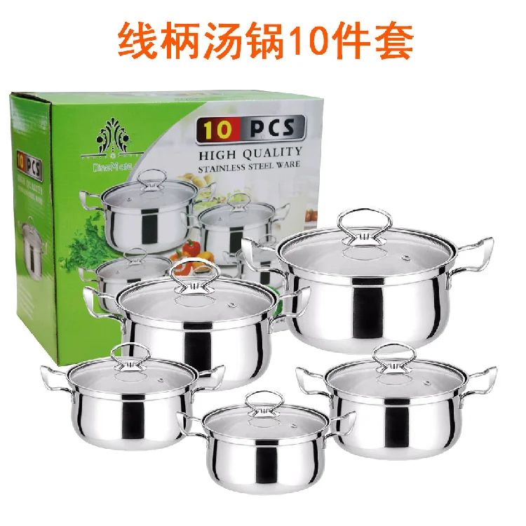 10Piece Set Stainless Steel Cookware Set kitchenware with Glass Lids 16 to 24cm big cooking pot for Kitchen 304 Grade Quality
