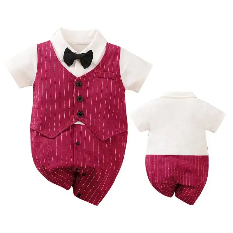 Baby summer suit thin crimson gentleman bodysuit comfortable and fashionable climbing suit