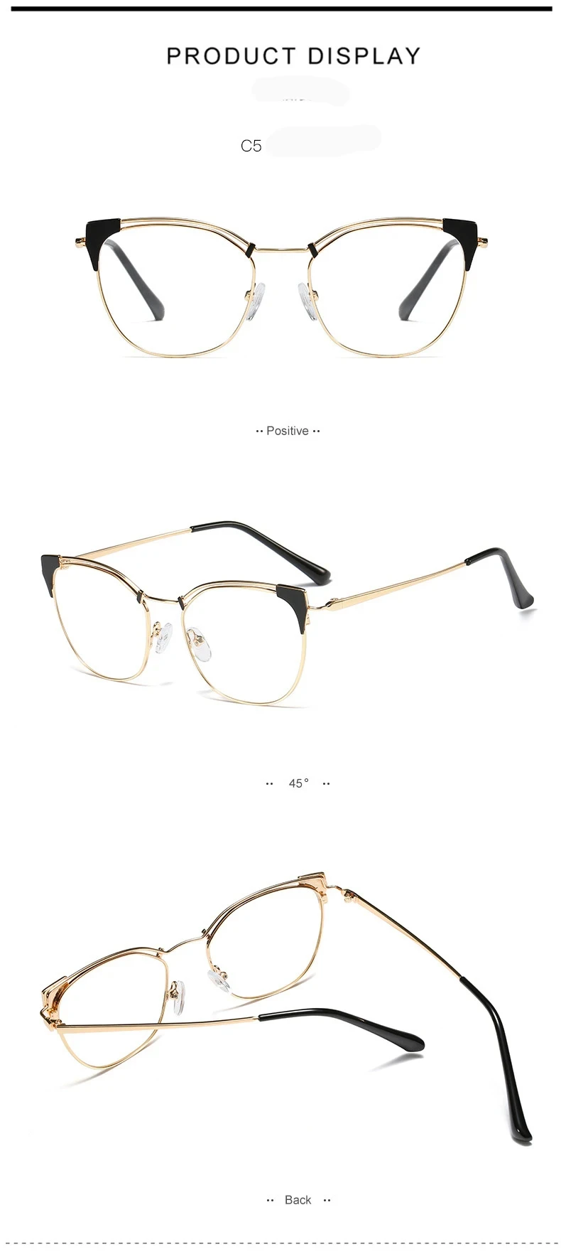 L95537 Fashion Flat  Metal Oversized Women High-quality Optical Glass Frame Eyeglasses Custom Lens Spring leg glasses